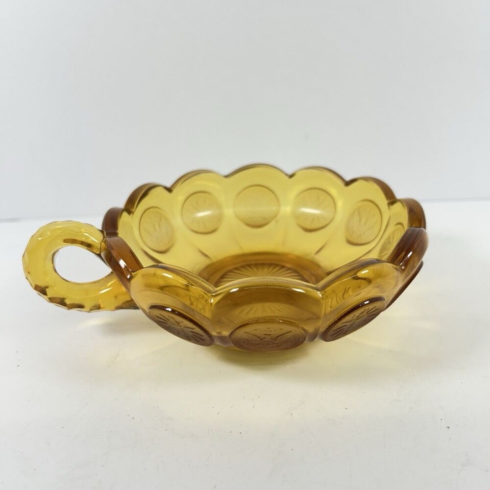 vintage Fostoria Amber Coin glass single-handled nappy bowl